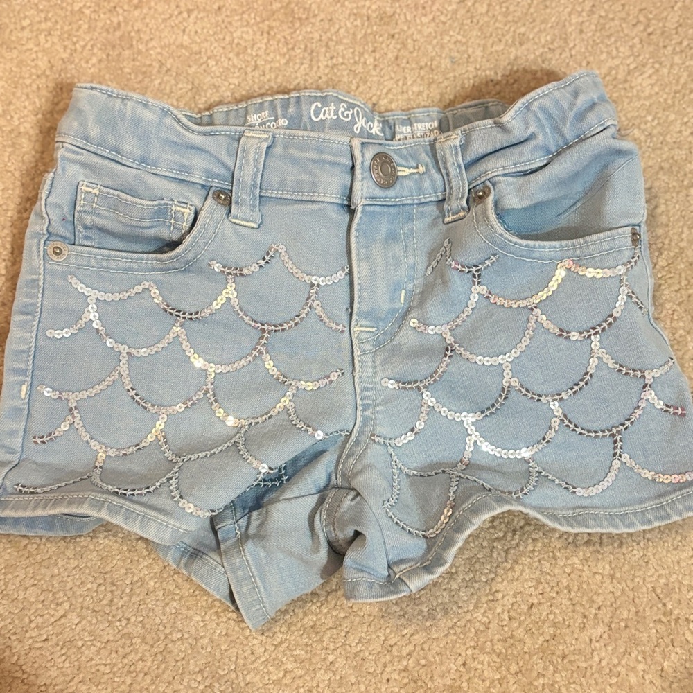 Girl’s Medium Denim Cat & Jack Shorts with Mermaid Design